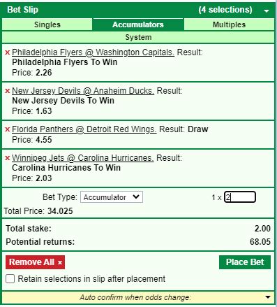 hockey betting accumalator